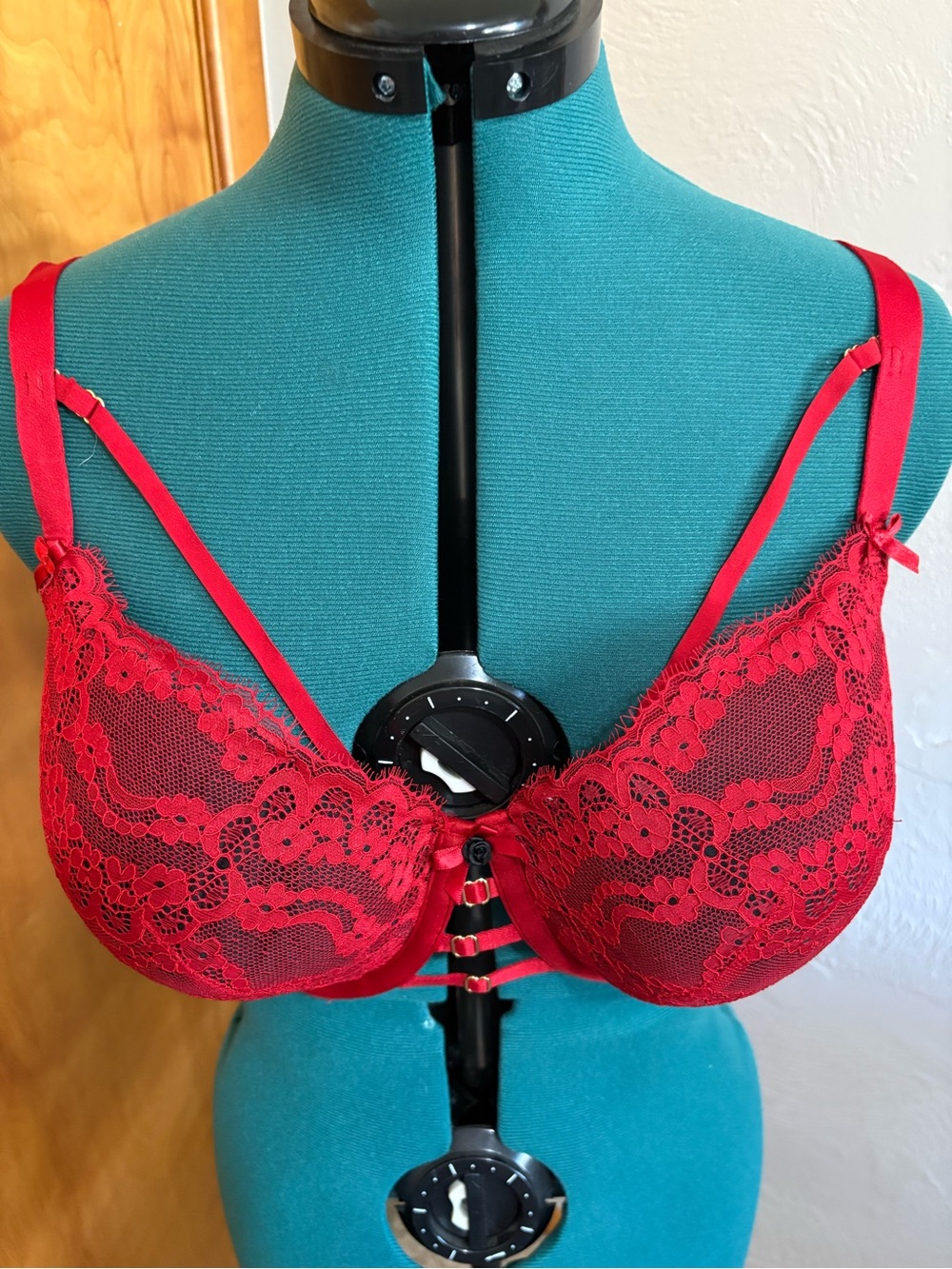 Cacique Red Lace Underwire Bra with Strappy Front